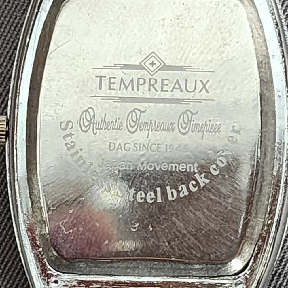 Tempreaux Black White Face w/Silver Accent Japan Mvmt Stainless Steel Back Watch